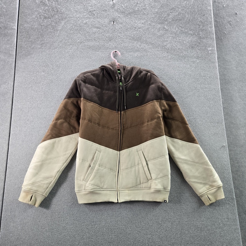 Hurley Men Jacket XL Brown Colorblock Fleece MT6411B‎ Activewear Zipper Hooded